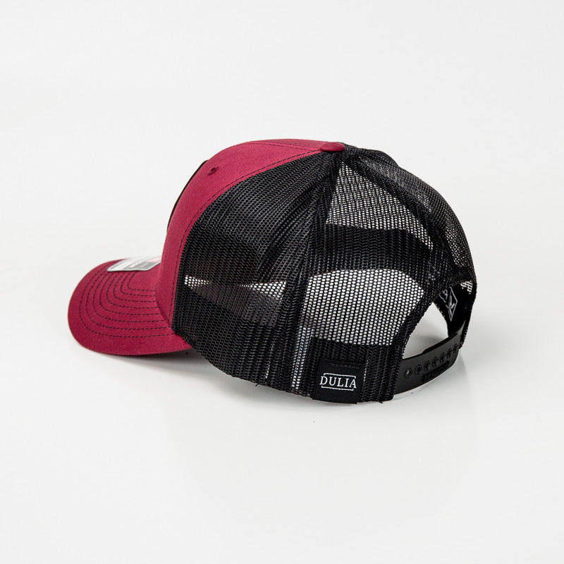 Leather patch trucker hat with St Nicholas